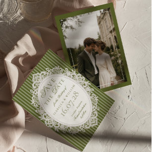 Invitación Encaje Verde oliva Dinero Antiguo Foto Guardar la