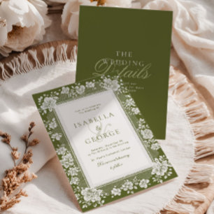 Invitación Encaje Verde Oliva Encaje Old Money Boda Todo en U