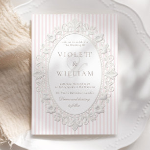 Invitación Encaje Vintage Rayas Rosadas Boda Old Money