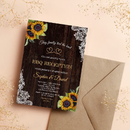 Invitación Encaje Vintage Soga Nos Casamos Girasoles Barbacoa