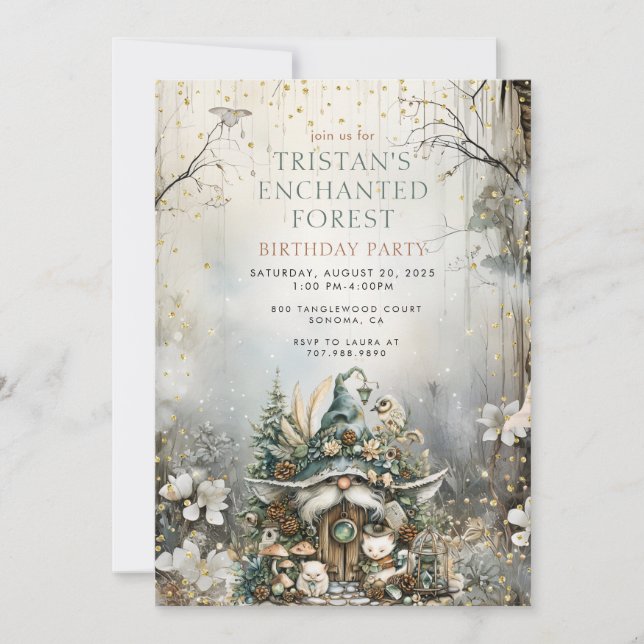 Invitación Encantada fiesta de cumpleaños de Forest Gnome (Anverso)