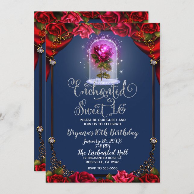 Invitación Encantada fiesta de cumpleaños de la belleza de la (Anverso / Reverso)
