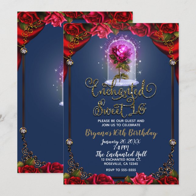 Invitación Encantada fiesta de cumpleaños de la belleza de la (Anverso / Reverso)