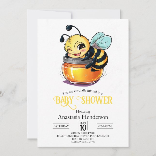 Invitación Encantado Baby Shower de Bee (Anverso)