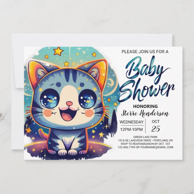 Invitación Encantado Baby Shower Kitty Whimsical (Anverso)