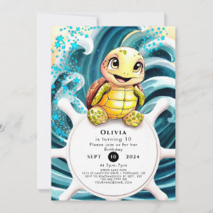Invitación Encantado bajo el cumpleaños de la tortuga marina