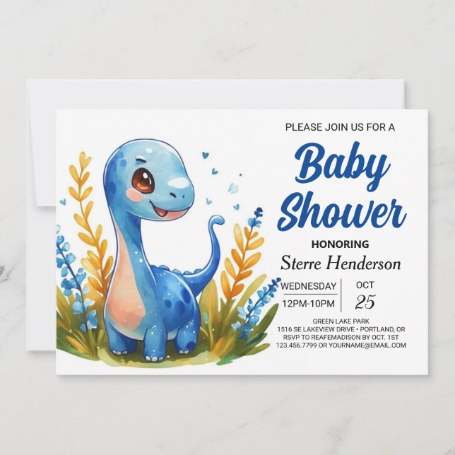 Invitación Encantado Boho Cute Dinosaur Boy Baby Shower (Anverso)
