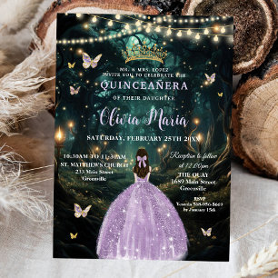 Invitación Encantado Bosque Purple Lilac Vestido Quinceañera