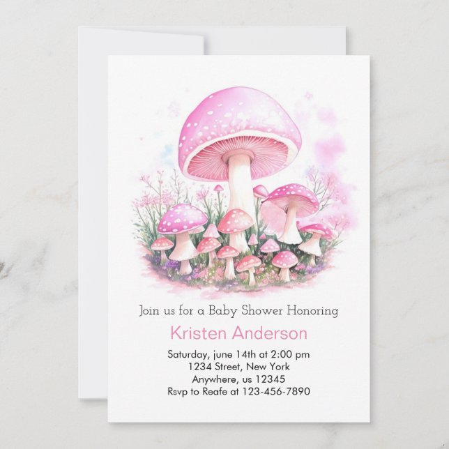 Invitación Encantado Chica de hongos rosas Baby Shower (Anverso)