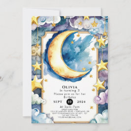 Invitación Encantado cumpleaños colorido de la luna
