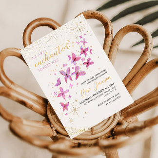 Invitación Encantado de Conocerte Ducha de Bebé Mariposa