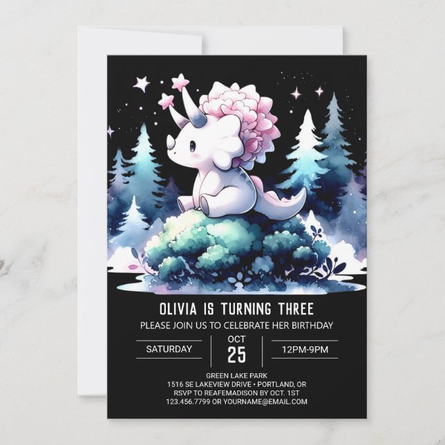 Invitación Encantado Dinosaur Triceratops Cumpleaños (Anverso)