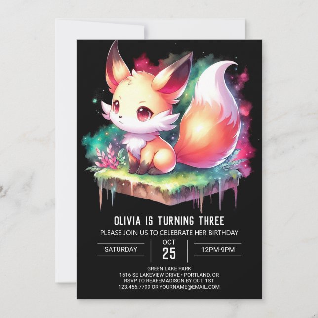Invitación Encantado Dreamy Fox Birthday digital (Anverso)