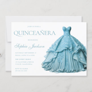 Invitación Encantado Dusty Vestido Azul vestido Quinceanera