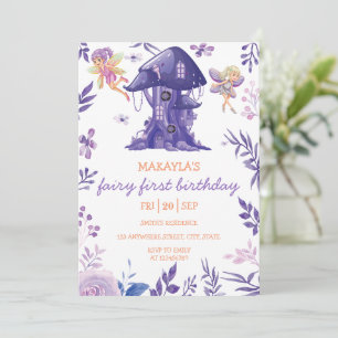 Invitación Encantado Fairy Fairy mauve Chica Floral Cumpleaño