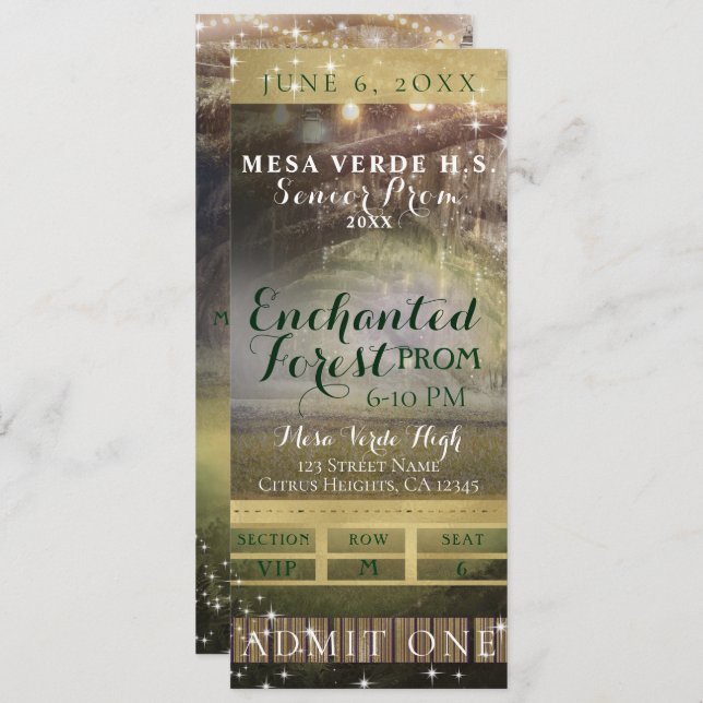 Invitación Encantado Forest String Lights Prom VIP Ticket (Anverso / Reverso)