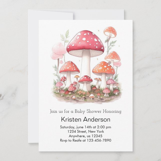 Invitación Encantado hongo Chica rosa brillante Baby Shower (Anverso)