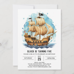 Invitación Encantado Jolly Roger Barco Pirata Cumpleaños