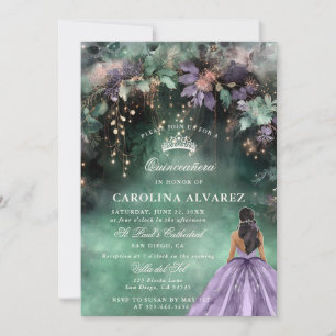 Invitación Encantado Lavanda Rosa Selva Elegante Quinceanera