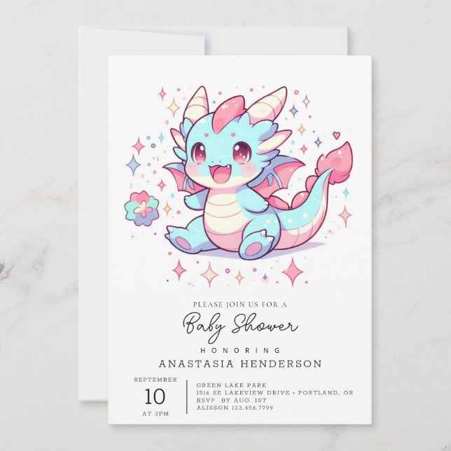 Invitación Encantado Majestic Dragon Baby Shower (Anverso)