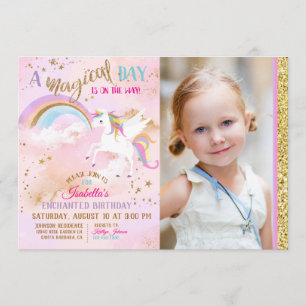 Invitación Encantado Pegasus Unicornio Espuma arcoiris Cumple