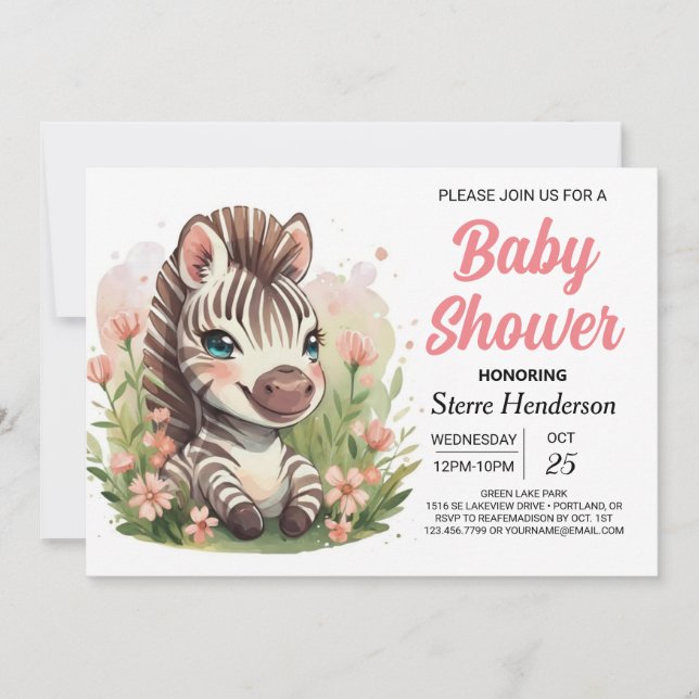 Invitación Encantado Safari Whimsical Zebra Baby Shower (Anverso)