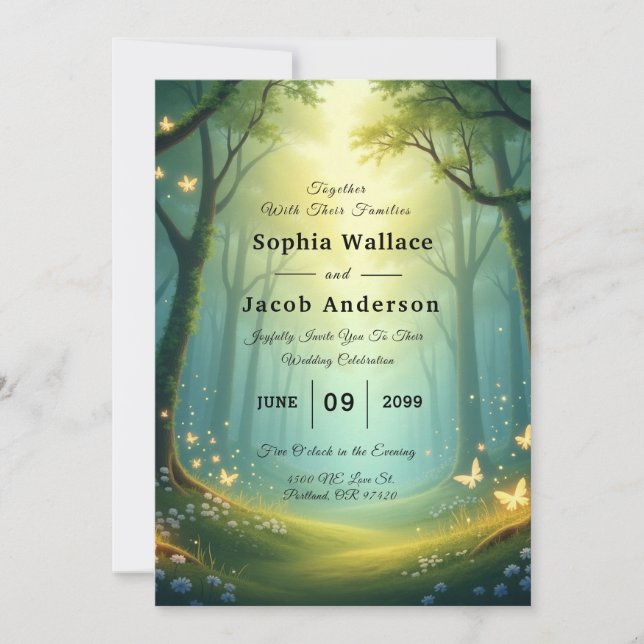 Invitación Encantado Sunlit Glimmer Grove (Anverso)