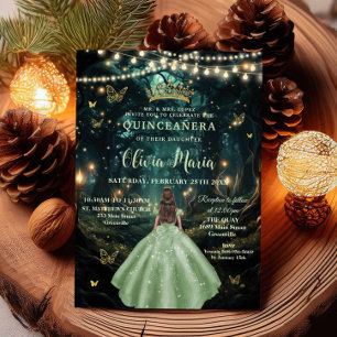 Invitación Encantado Vestido Verde de Sabor Forestal XV Quinc