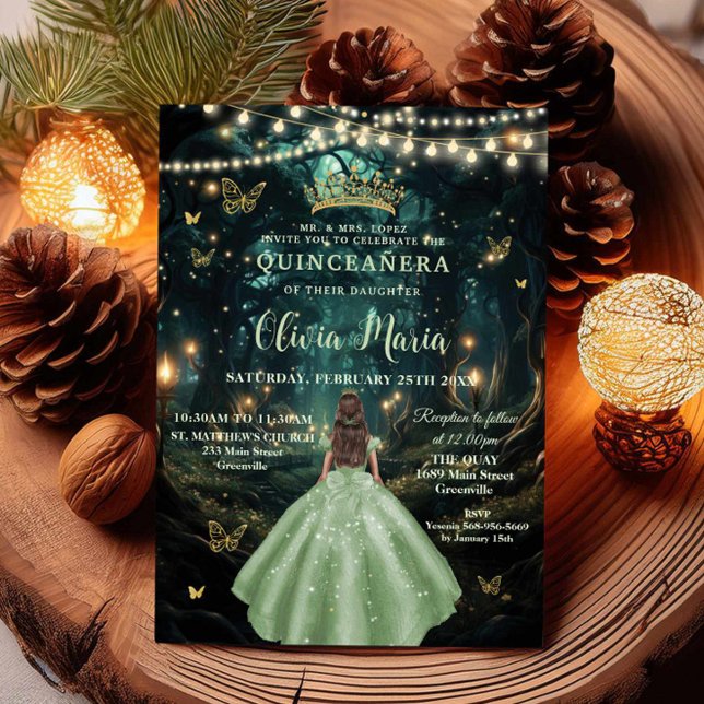 Invitación Encantado Vestido Verde de Sabor Forestal XV Quinc (Subido por el creador)
