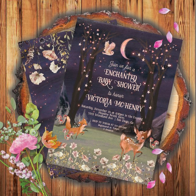 Invitación Encantado Woodland Moonlight Baby Shower (Subido por el creador)