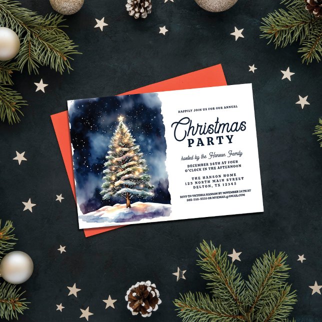 Invitación Encantador acuarela brillante árbol de Navidad Fie (Subido por el creador)
