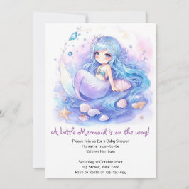 Invitación Encantador Baby Shower de color de agua de Sirena