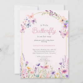 Invitación Encantador Baby Shower de mariposa floral rosa