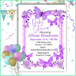 Invitación Encantador Baby Shower De Mariposa Morada Y Lavand