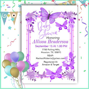 Invitación Encantador Baby Shower De Mariposa Morada Y Lavand