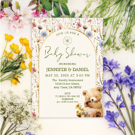 Invitación Encantador Baby Shower de oso de arco floral beige