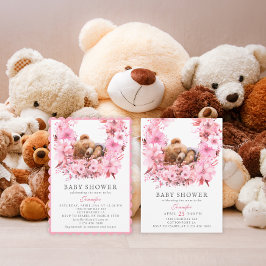 Invitación Encantador Baby Shower de oso durmiente rosa