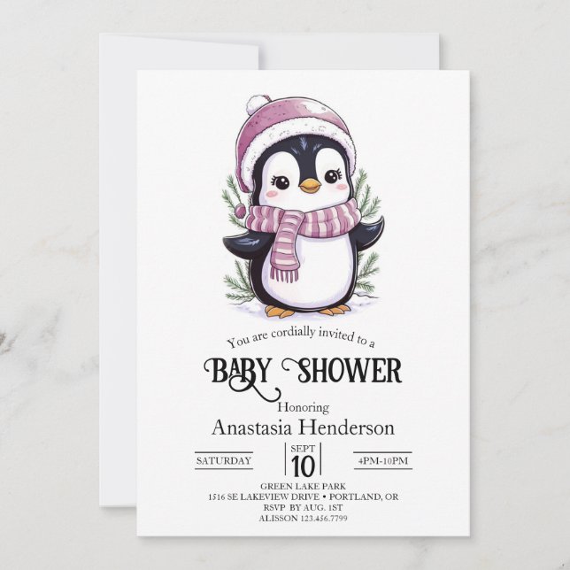 Invitación Encantador Baby Shower pingüino místico (Anverso)