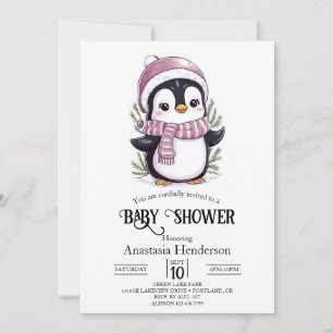 Invitación Encantador Baby Shower pingüino místico