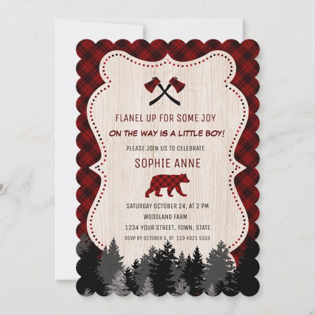 Invitación Encantador Baby Shower rojo de búfalo colocado (Anverso)
