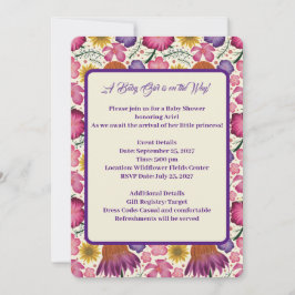 Invitación Encantador Baby Shower rosado de Flor Silvestre