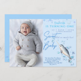 Invitación Encantador bebé Narwhal Fiesta de primer cumpleaño