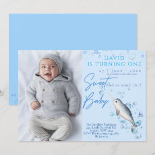 Invitación Encantador bebé Narwhal Fiesta de primer cumpleaño