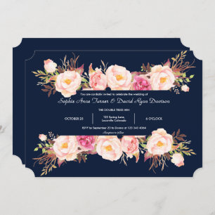 Invitación Encantador Boda azul de la armada de marcos floral