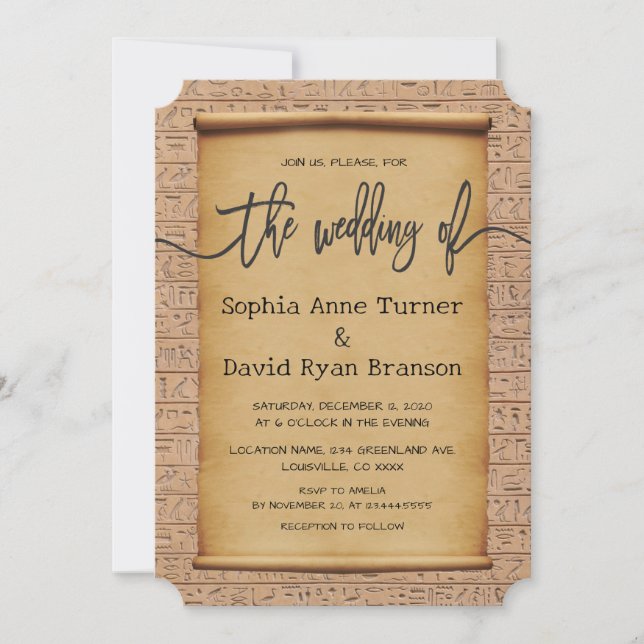 Invitación Encantador Boda de Papiro Egipcio (Anverso)