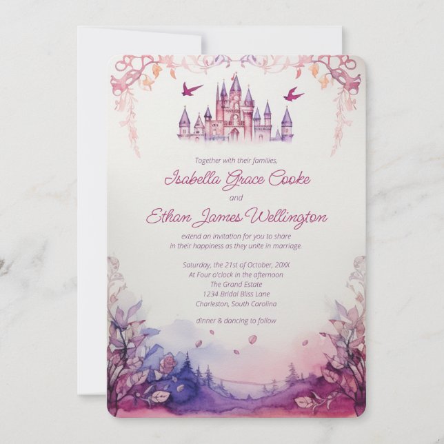 Invitación Encantador Boda del Castillo Renacentista de Lavan (Anverso)