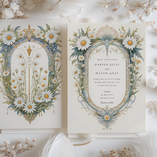 Invitación Encantador Boda floral Art Nouveau Daisy (Subido por el creador)