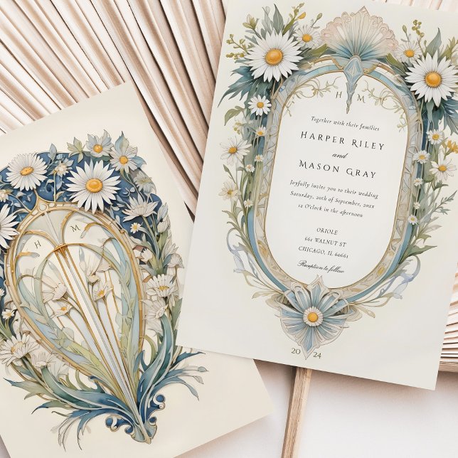 Invitación Encantador Boda floral Art Nouveau Daisy (Subido por el creador)