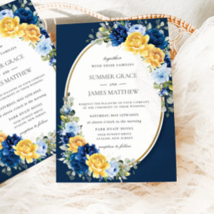 Invitación Encantador Boda floral azul y amarillo