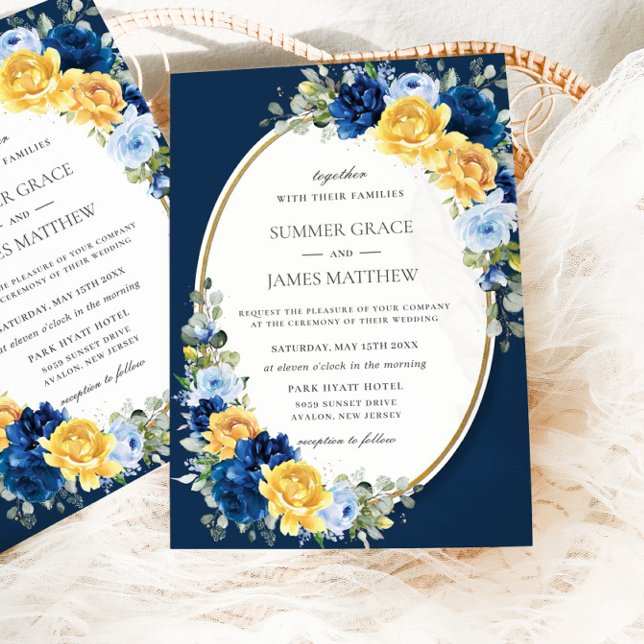 Invitación Encantador Boda floral azul y amarillo (Subido por el creador)